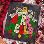 Berry Bells faux embroidery Christmas PNG with retro coquette bow - image 7
