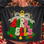Berry Bells faux embroidery Christmas PNG with retro coquette bow
