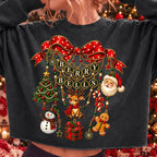 vintage coquette Christmas charm bow with berries and bells PNG design for sublimation and DTF