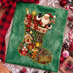 vintage Christmas stocking with Santa Claus PNG design - image 8