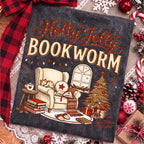 Holly Jolly Bookworm Christmas reading chair cat and cocoa PNG design - image 5