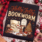 Holly Jolly Bookworm Christmas reading chair cat and cocoa PNG design - image 9