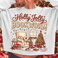 Holly Jolly Bookworm Christmas reading chair cat and cocoa PNG design for sublimation and DTF