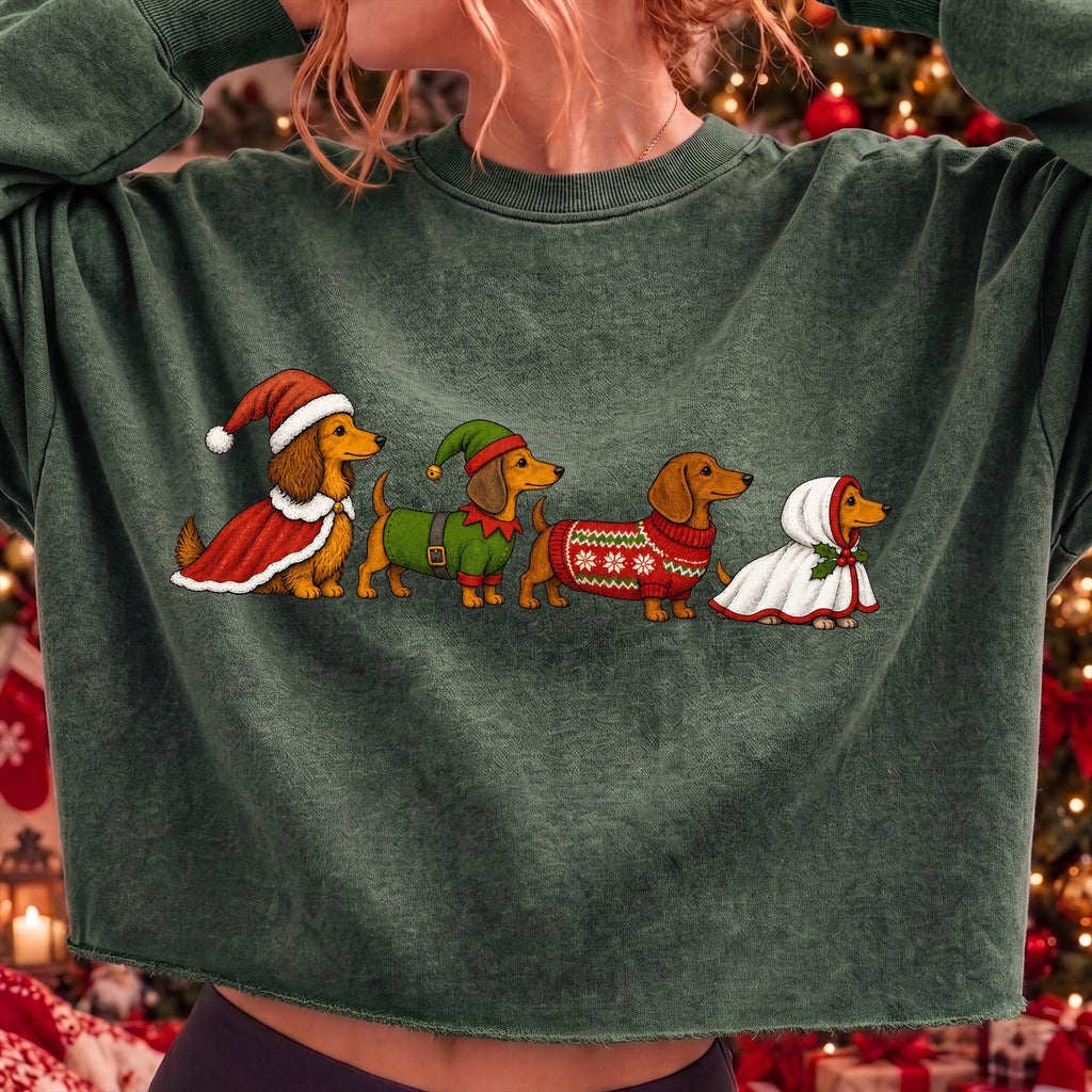 Christmas dachshund dogs in Santa and elf sweaters PNG design - image 8