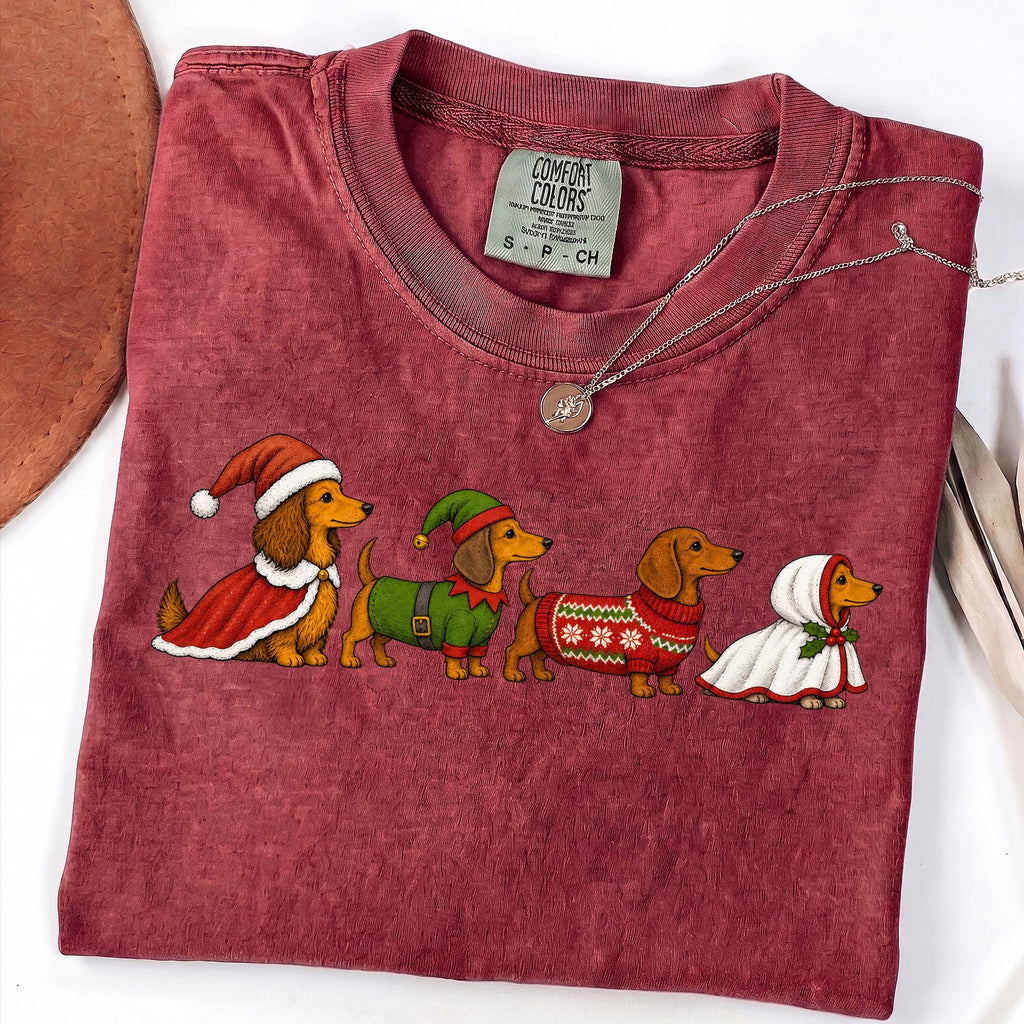 Christmas dachshund dogs in Santa and elf sweaters PNG design - image 4