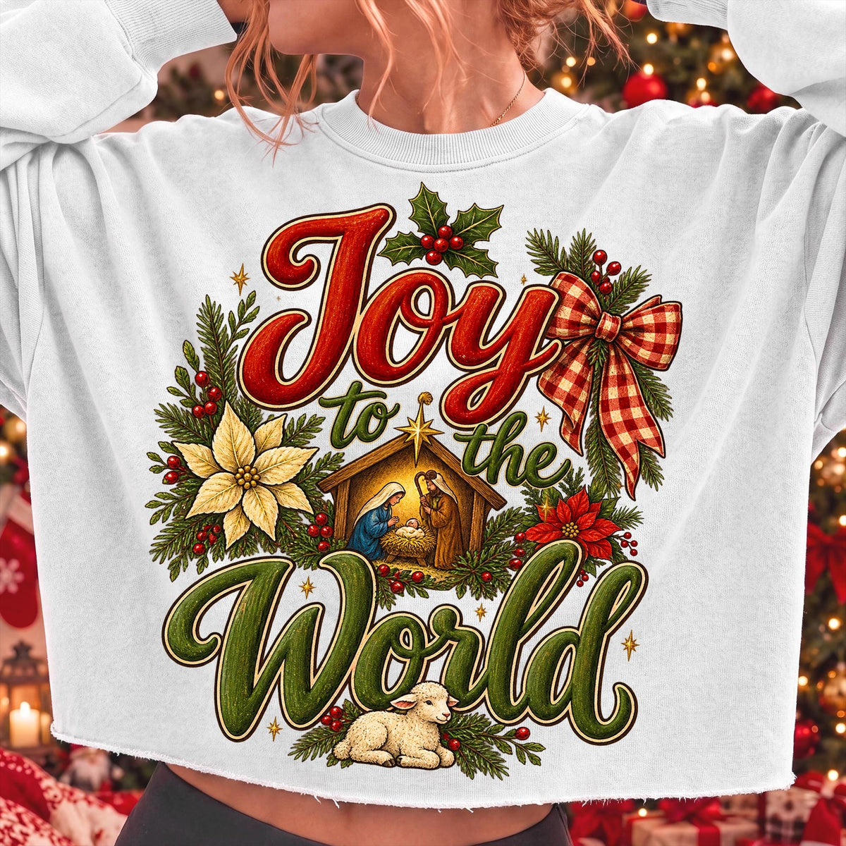 Joy to the World nativity scene Christian Christmas PNG design for sublimation and DTF