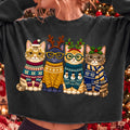 Christmas cats in festive sweaters PNG design for sublimation and DTF